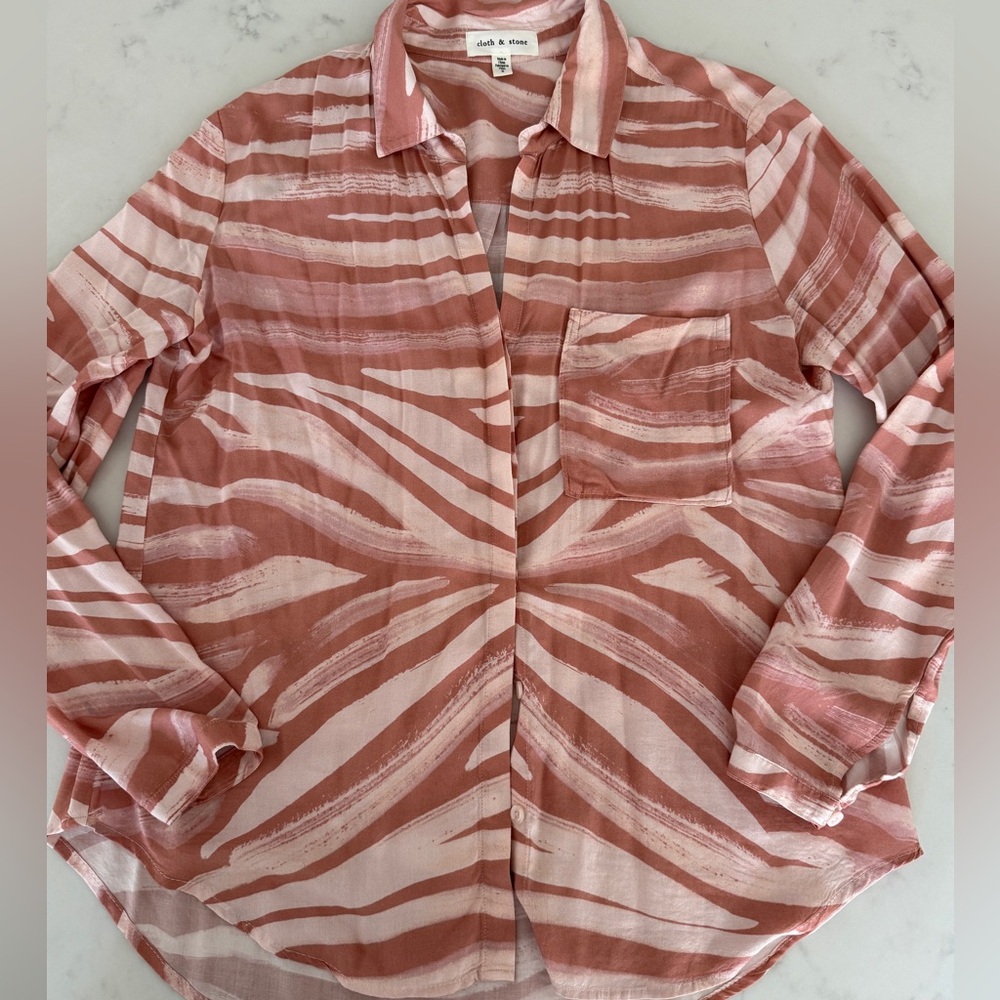 Cloth & Stone Anthropologie Top Burnt Orange Lightweight Button Shirt Small